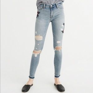 Abercrombie embroidered floral distressed jeans
